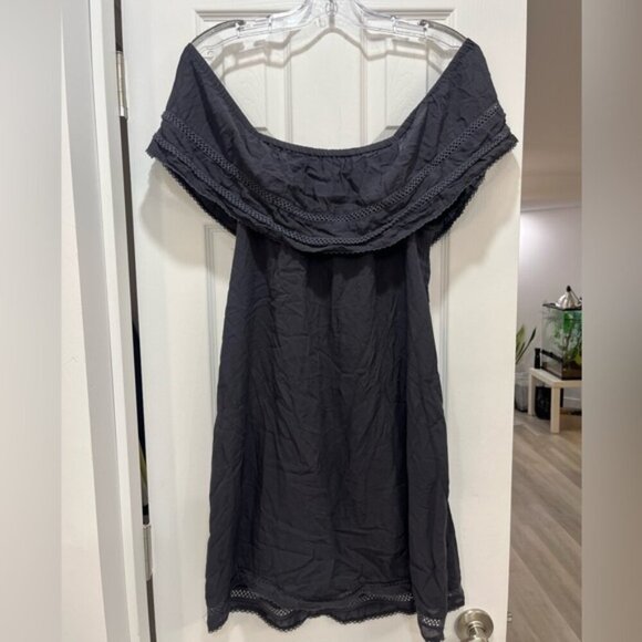 Wilfred Aritzia Grey Ruffled Off Shoulder Mini Dress flowy - Picture 1 of 4